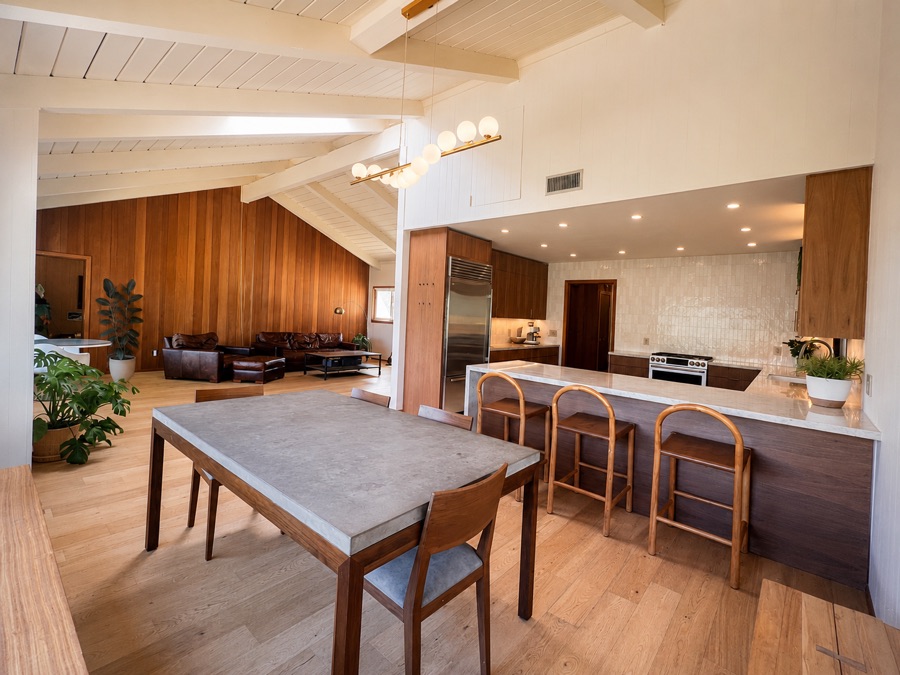 Renovated open-plan kitchen and dining room at 16 Cinnamon